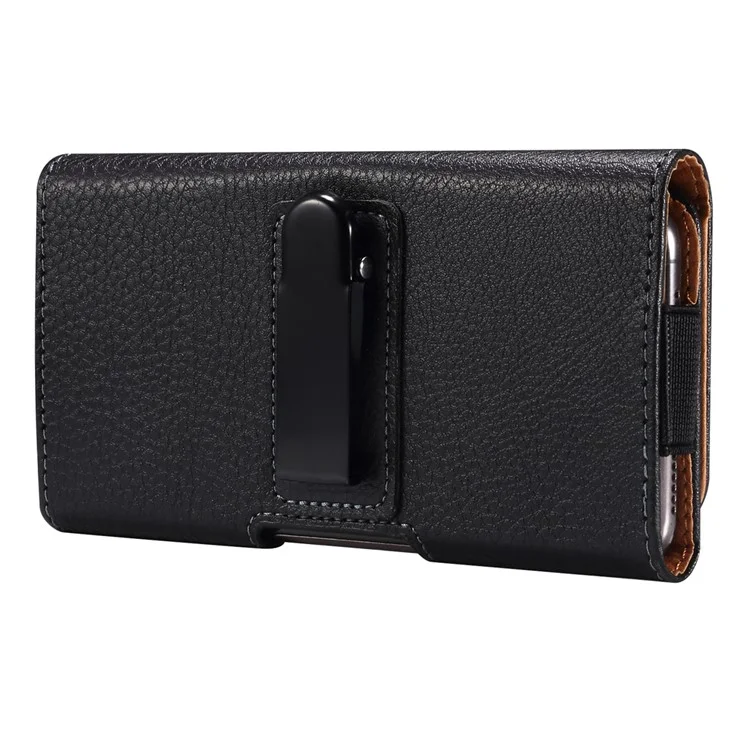 Litchi Texture PU Leather Phone Pouch for 6.2-6.5" Mobile Phones Horizontal Wasit Belt Bag with Back Buckle