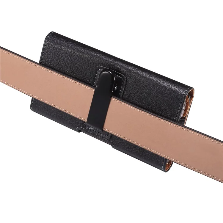 Litchi Texture PU Leather Phone Pouch for 6.2-6.5" Mobile Phones Horizontal Wasit Belt Bag with Back Buckle