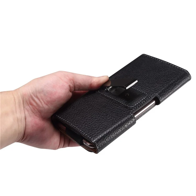 Litchi Texture PU Leather Phone Pouch for 6.2-6.5" Mobile Phones Horizontal Wasit Belt Bag with Back Buckle