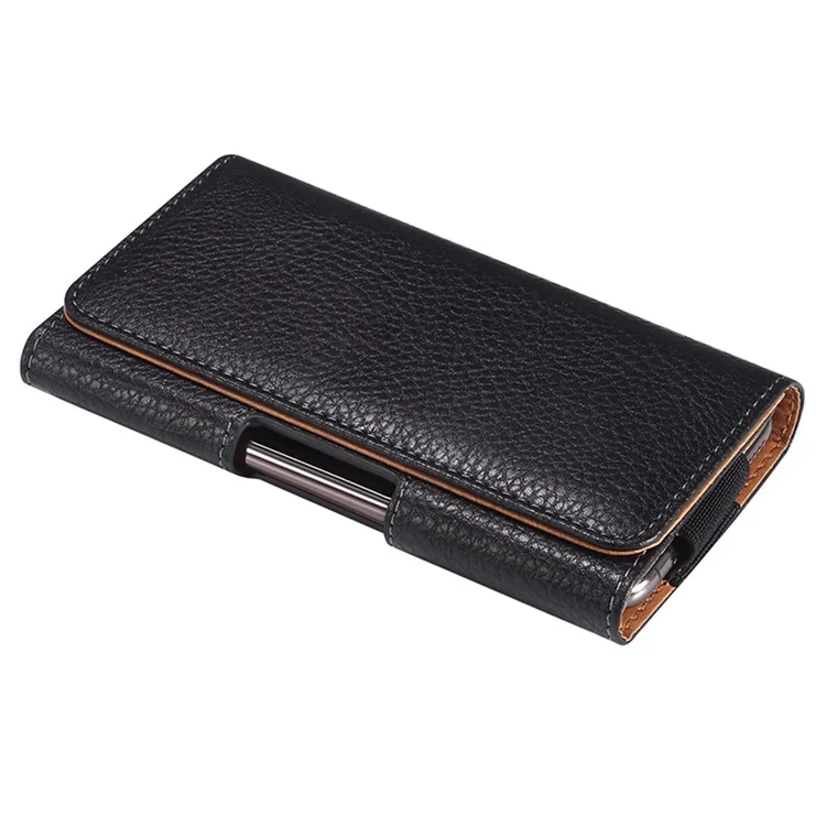 Litchi Texture PU Leather Phone Pouch for 6.2-6.5" Mobile Phones Horizontal Wasit Belt Bag with Back Buckle