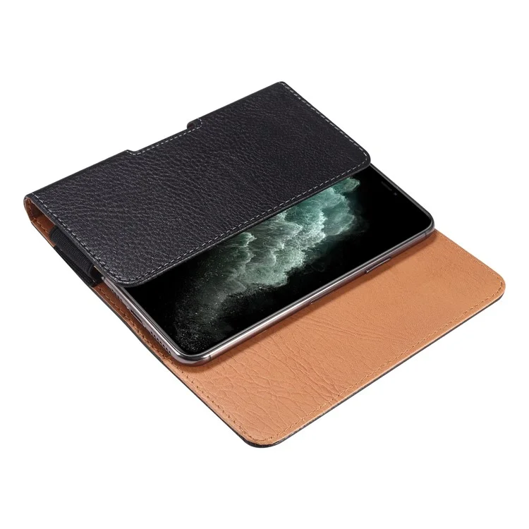 Litchi Texture PU Leather Phone Pouch for 6.2-6.5" Mobile Phones Horizontal Wasit Belt Bag with Back Buckle