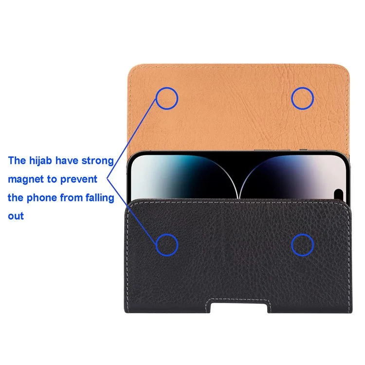 Litchi Texture PU Leather Phone Pouch for 6.2-6.5" Mobile Phones Horizontal Wasit Belt Bag with Back Buckle