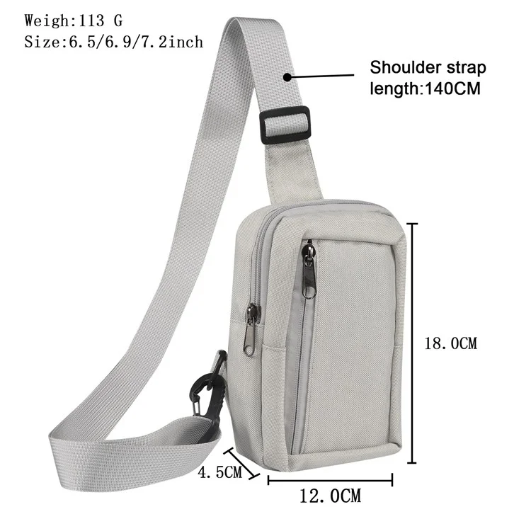 Sac à bandoulière pour téléphone de 6,5''/6,9''/7,2'' Résistant à l'eau en nylon Sac de sport décontracté Sac de voyage - Beige