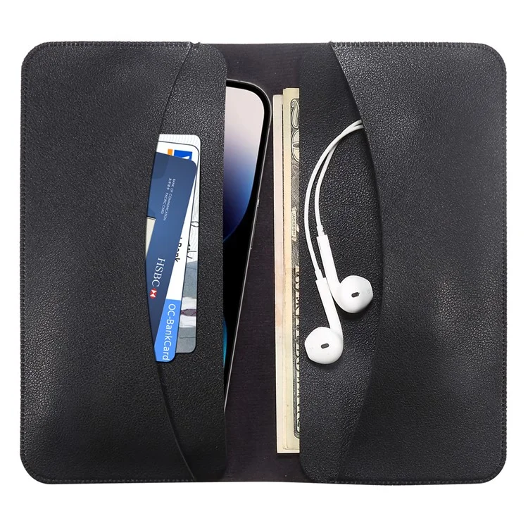 Clutch Bag for Dual 6.7''-6.9'' Phone Nappa Texture Microfiber Leather Cash Cards Holder Long Slim Coin Purse Wallet, Size: XL - Black