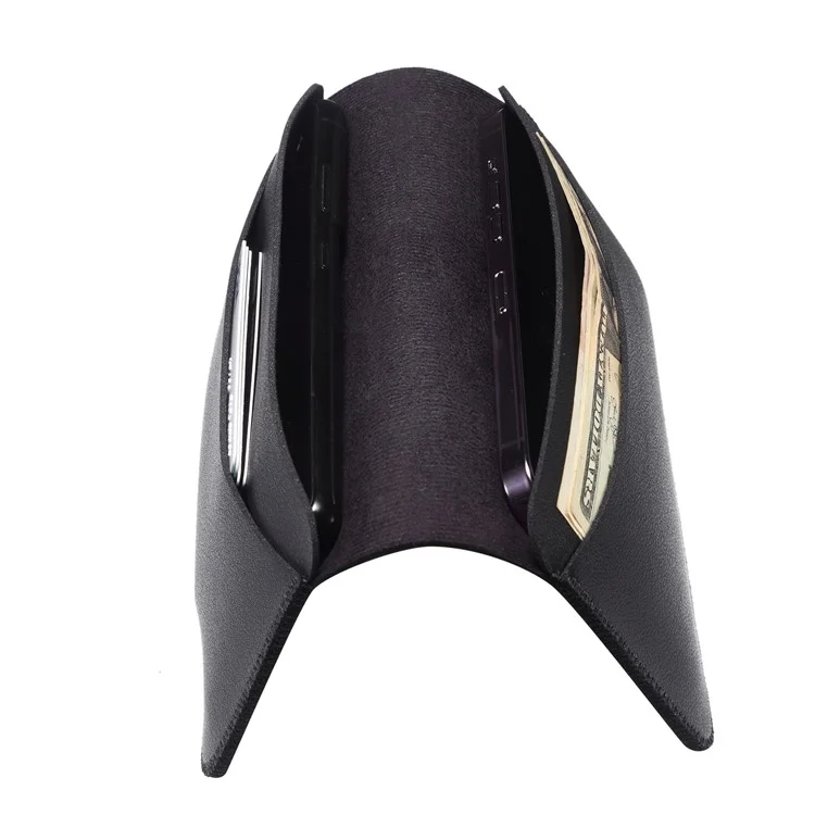 Clutch Bag for Dual 6.7''-6.9'' Phone Nappa Texture Microfiber Leather Cash Cards Holder Long Slim Coin Purse Wallet, Size: XL - Black