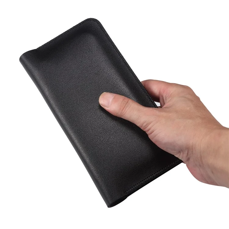 Clutch Bag for Dual 6.7''-6.9'' Phone Nappa Texture Microfiber Leather Cash Cards Holder Long Slim Coin Purse Wallet, Size: XL - Black