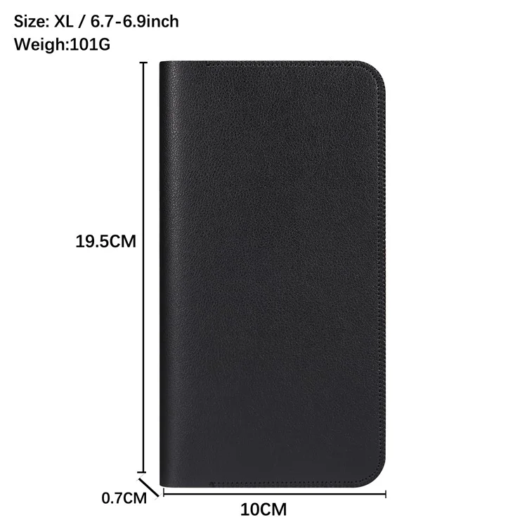 Clutch Bag for Dual 6.7''-6.9'' Phone Nappa Texture Microfiber Leather Cash Cards Holder Long Slim Coin Purse Wallet, Size: XL - Black