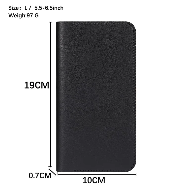 Phone Case for 5.5''-6.5'' Phone Nappa Texture Microfiber Leather Clutch Money Pouch Wallet Double Compartment Cards Holder, Size: L - Black