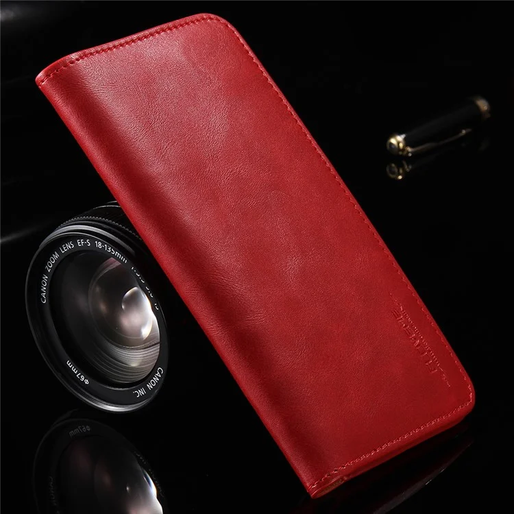 FLOVEME Retro Retro Genuine Leather Wallet Fase Para Iphone 7 Plus/ 6s Plus / 6 Más, Etc. - Rojo