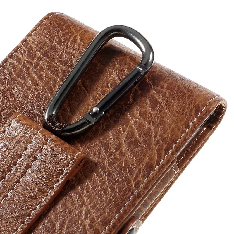 Leren etui met kaarthouders + karabijnhaak voor iPhone 6s Plus/Galaxy A9, afmeting: 172x95x18mm - Bruin