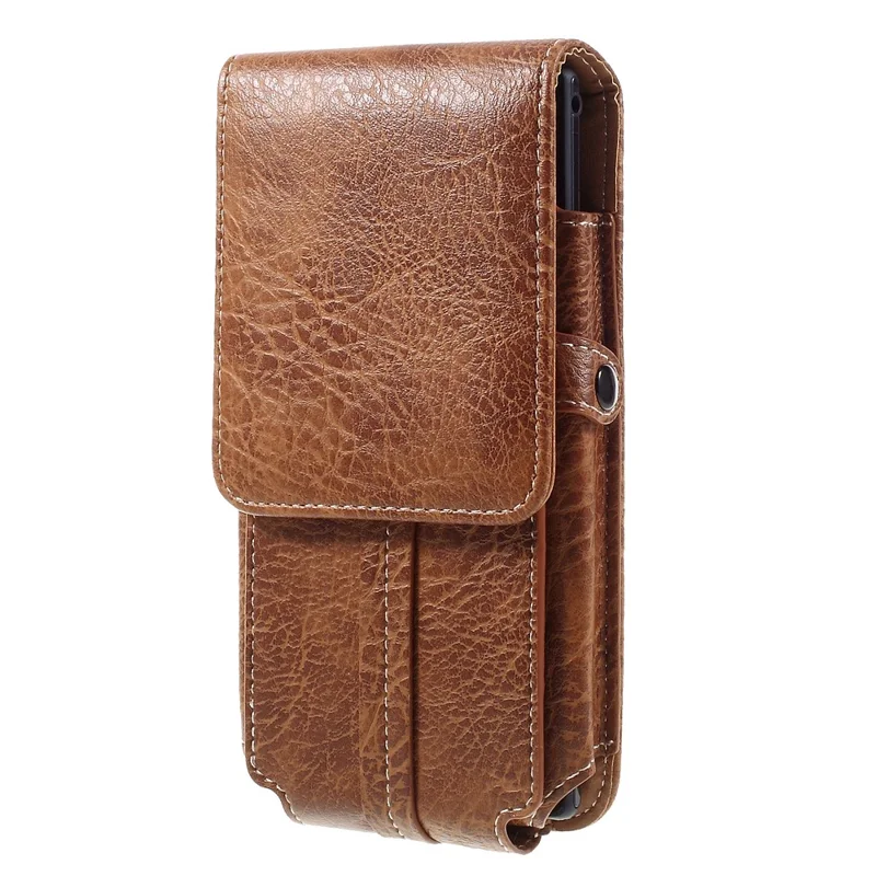 Leren etui met kaarthouders + karabijnhaak voor iPhone 6s Plus/Galaxy A9, afmeting: 172x95x18mm - Bruin
