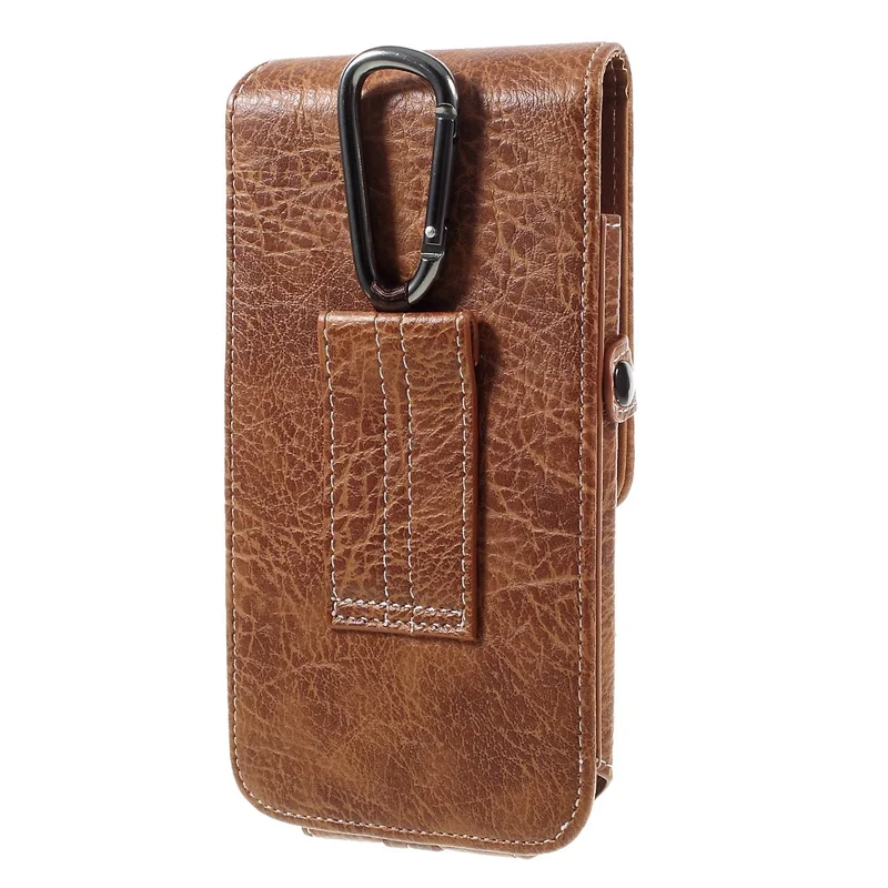 Leren etui met kaarthouders + karabijnhaak voor iPhone 6s Plus/Galaxy A9, afmeting: 172x95x18mm - Bruin