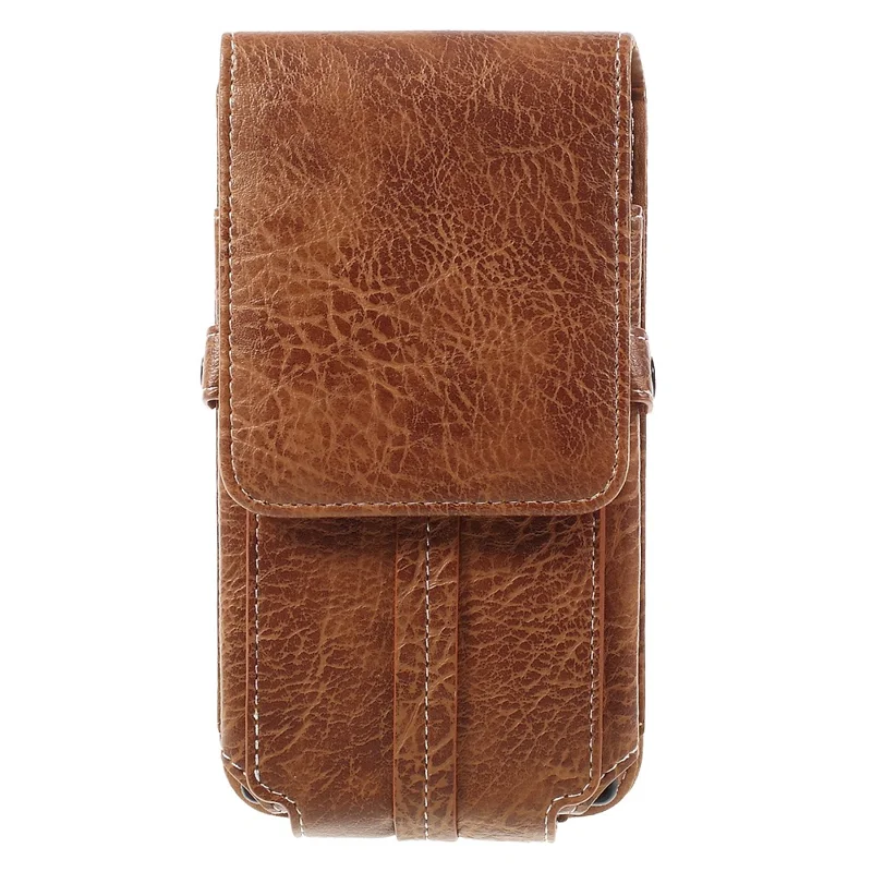 Leren etui met kaarthouders + karabijnhaak voor iPhone 6s Plus/Galaxy A9, afmeting: 172x95x18mm - Bruin