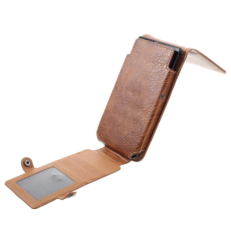 Leren etui met kaarthouders + karabijnhaak voor iPhone 6s Plus/Galaxy A9, afmeting: 172x95x18mm - Bruin