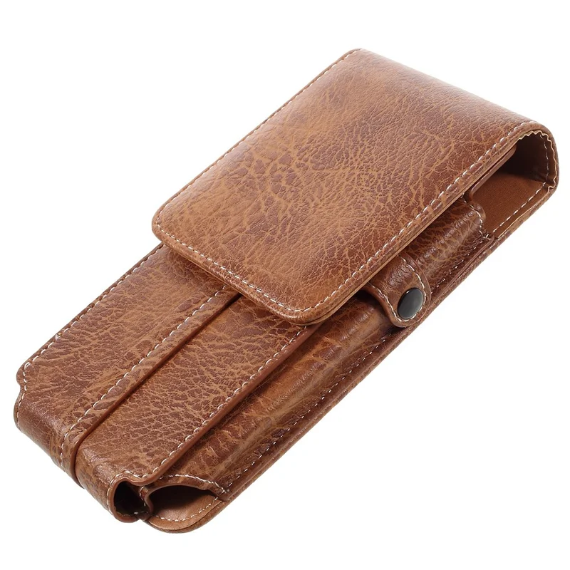 Leren etui met kaarthouders + karabijnhaak voor iPhone 6s Plus/Galaxy A9, afmeting: 172x95x18mm - Bruin