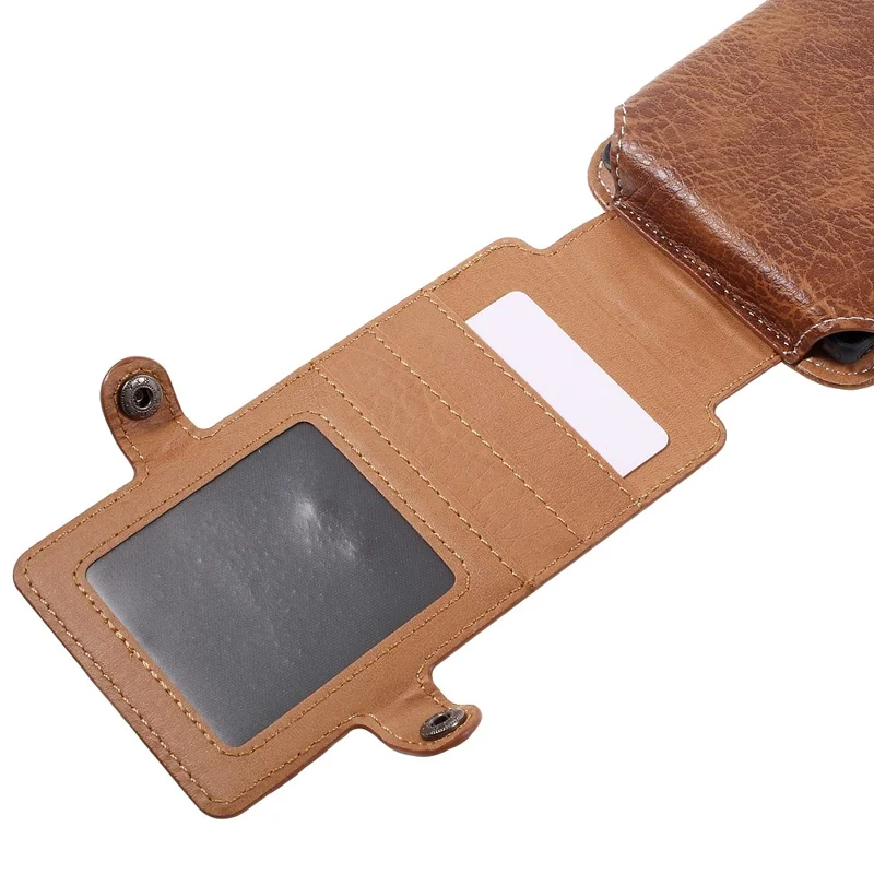 Leren etui met kaarthouders + karabijnhaak voor iPhone 6s Plus/Galaxy A9, afmeting: 172x95x18mm - Bruin