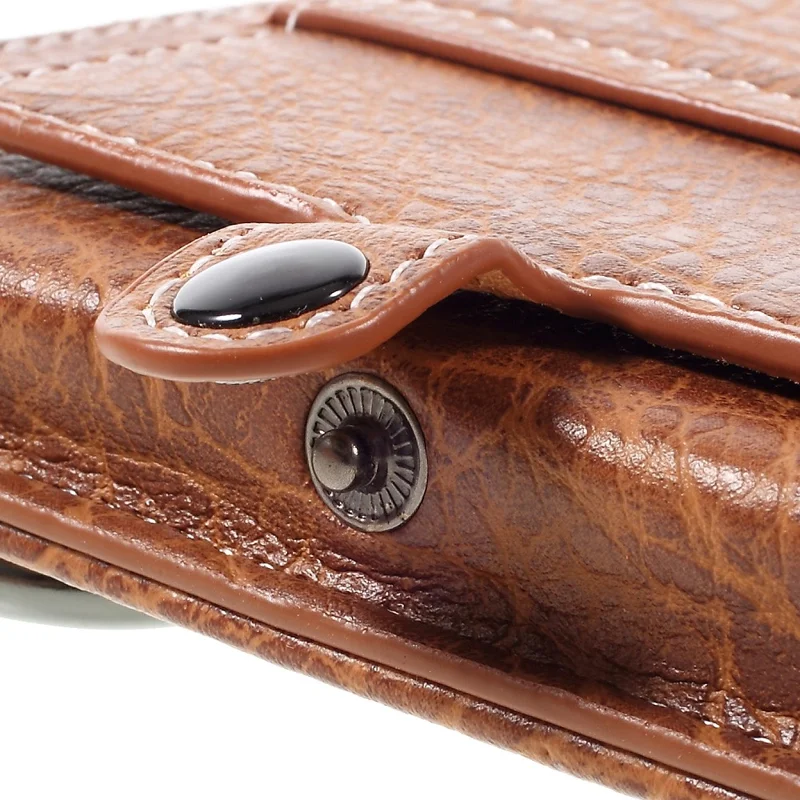 Leren etui met kaarthouders + karabijnhaak voor iPhone 6s Plus/Galaxy A9, afmeting: 172x95x18mm - Bruin