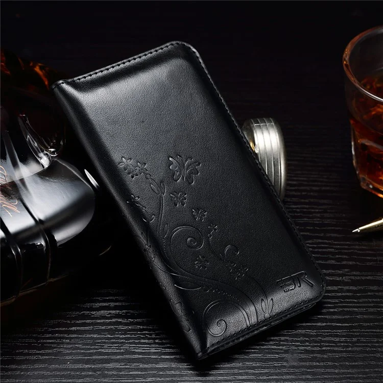 Imprinted Flora Universal Wallet Leather Pouch Case for iPhone 7 Plus/ 6s Plus, Size: 160 x 80mm - Black
