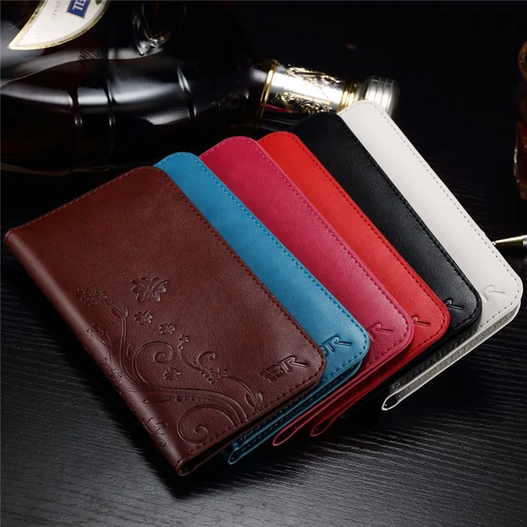 Imprinted Flora Universal Wallet Leather Pouch Case for iPhone 7 Plus/ 6s Plus, Size: 160 x 80mm - Black