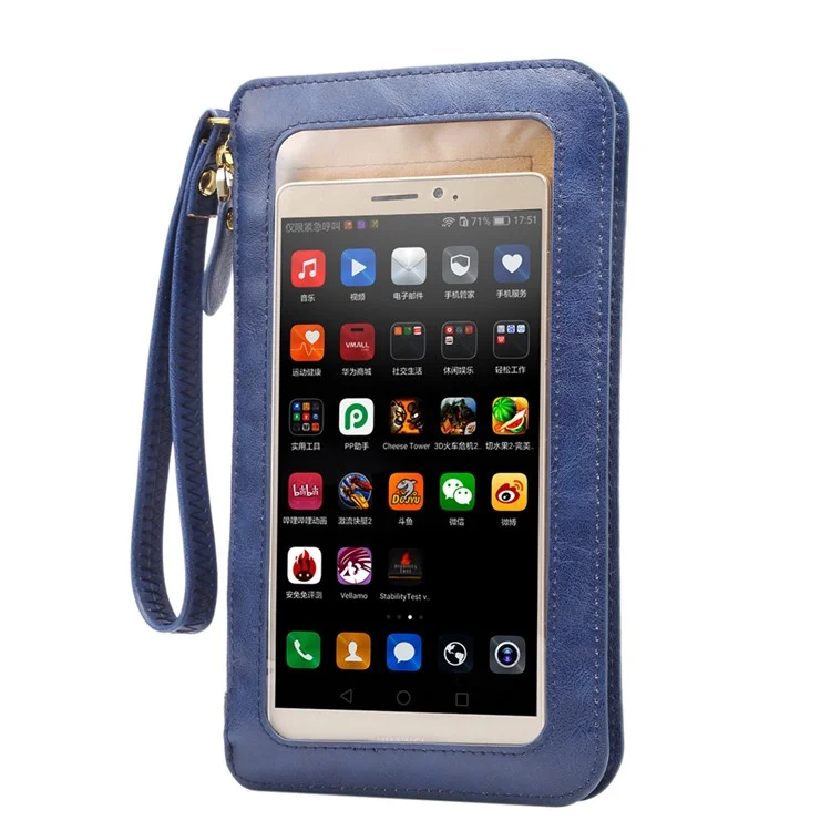 Universal View Window Touch Screen Leather  Cross-body Purse Mobile Pouch Soft PU Leather Case, Size: 20 x 11.5cm - Blue