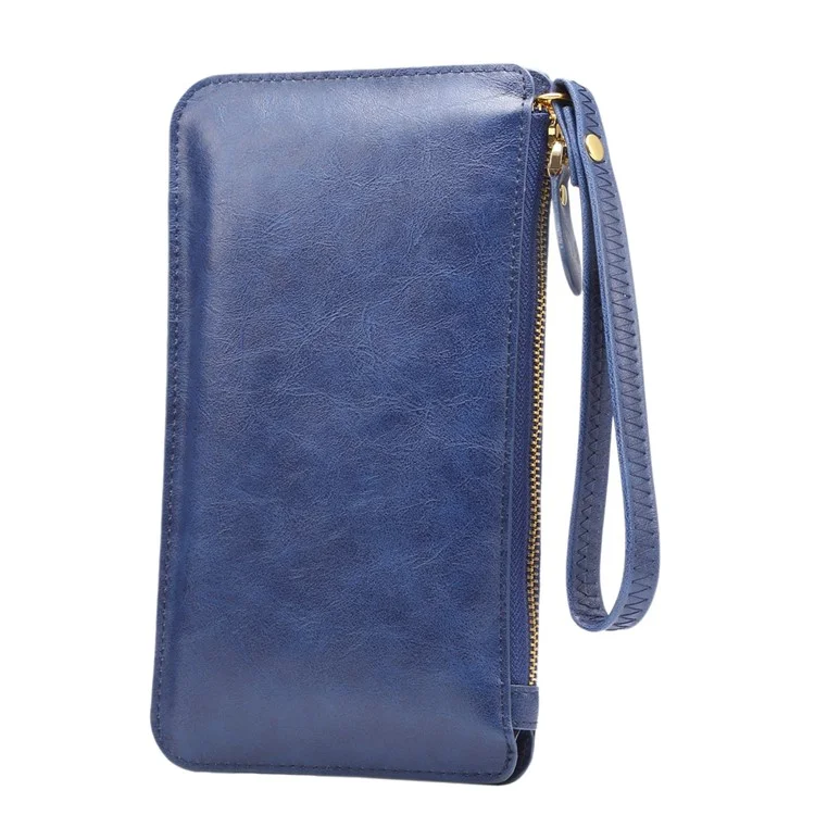 Vue Universelle Fenêtre Écran Tactile Cuir Cuir Porte-monnaie Mobile Pochette En Cuir Souple En Cuir PU, Taille: 20 X 11.5cm - Bleu