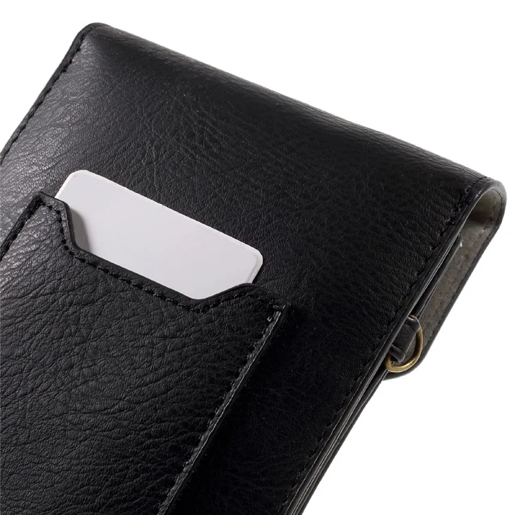 Rhino Texture Leather Pouch Case with Shoulder Strap for iPhone 7 Plus/Samsung A9 Etc - Black
