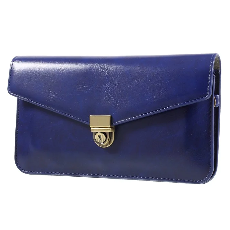 Leather Pouch with Shoulder Strap  for iPhone 7 Plus/Sony Xperia XA Ultra Etc - Dark Blue