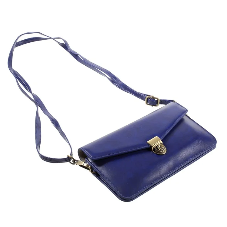 Leather Pouch with Shoulder Strap  for iPhone 7 Plus/Sony Xperia XA Ultra Etc - Dark Blue