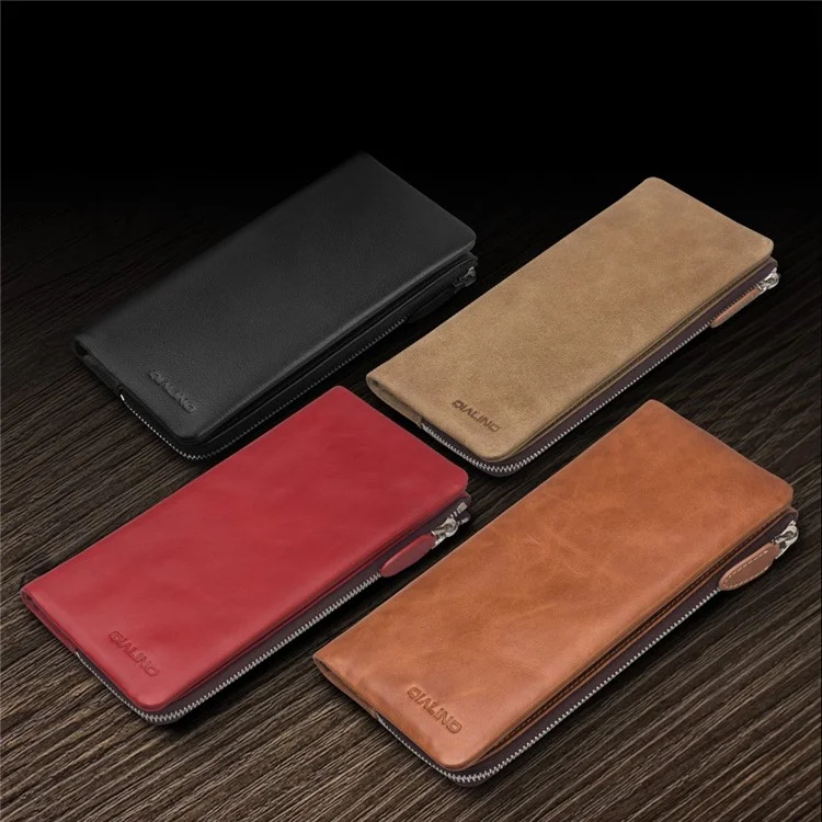 QIALINO Genuine Leather Pouch Clutch Purse for iPhone XS Max / 8 Plus / 7 Plus/7 Samsung Note7 Etc - Black