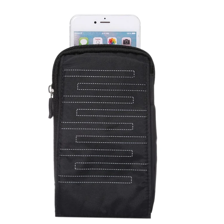 6.4 Inch 3 Pockets Multi-function Casual Pouch Bag with Carabiner for Samsung Galaxy Note 8 / iPhone 7 Plus / 7 - Black