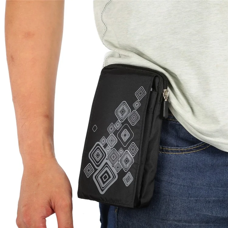 Patterned 6.4-inch 3 Pockets Splash-proof Canvas Pouch Bag for Samsung Galaxy Note 8, Keys, Earphones Etc - Black