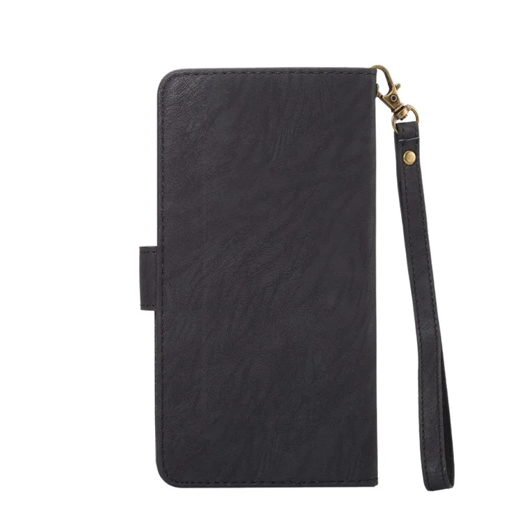 A1 Universal Leather Wallet Phone Case for Samsung Galaxy S9+/S8+/Note 8 with Lanyard - Black
