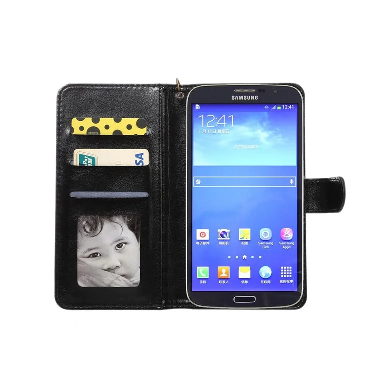 A1 Universal Leather Wallet Phone Case for Samsung Galaxy S9+/S8+/Note 8 with Lanyard - Black