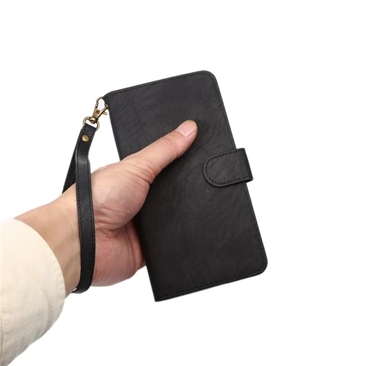 A1 Universal Leather Wallet Phone Case for Samsung Galaxy S9+/S8+/Note 8 with Lanyard - Black