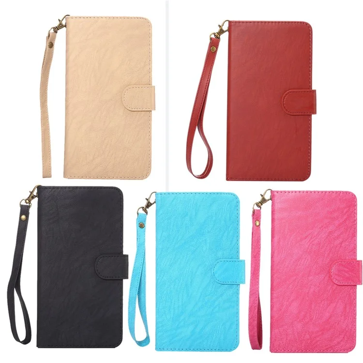 A1 Universal Leather Wallet Phone Case for Samsung Galaxy S9+/S8+/Note 8 with Lanyard - Black