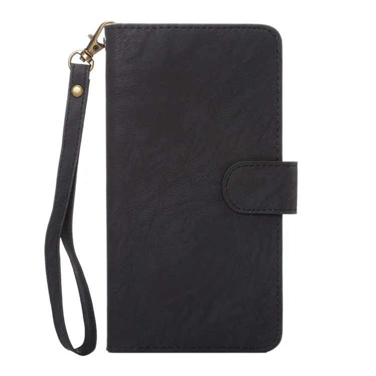 Texture Leather Wallet Universal Mobile Case with Strap for Samsung S9 S8, Outer Size: 15.7x8x1.8cm - Black