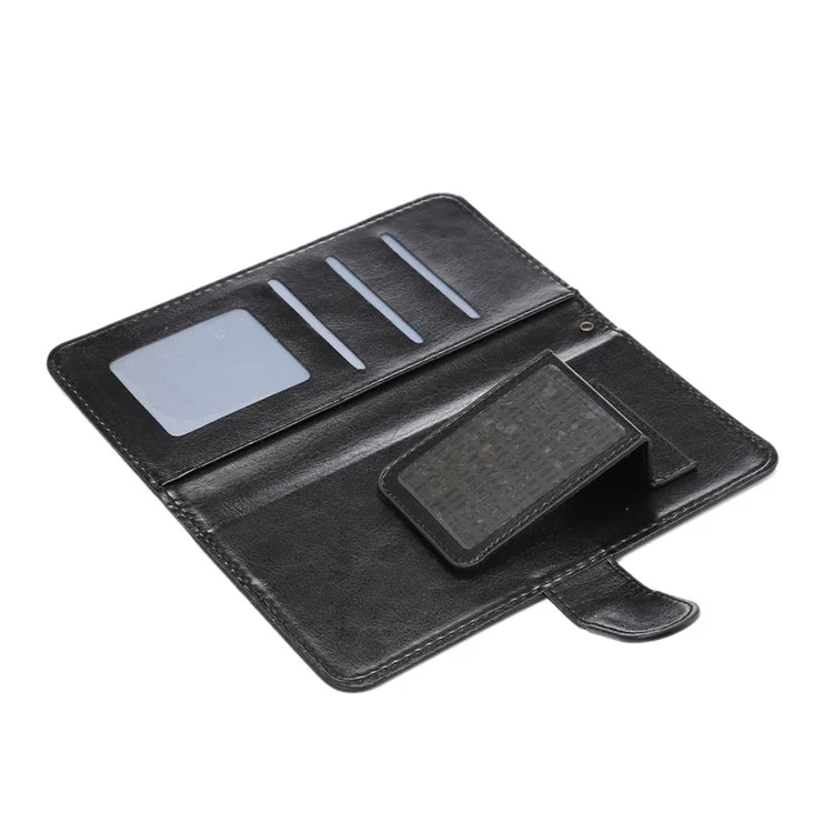 Texture Leather Wallet Universal Mobile Case with Strap for Samsung S9 S8, Outer Size: 15.7x8x1.8cm - Black