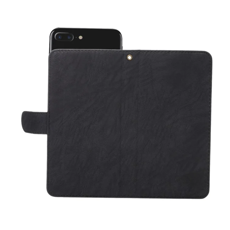 Texture Leather Wallet Universal Mobile Case with Strap for Samsung S9 S8, Outer Size: 15.7x8x1.8cm - Black