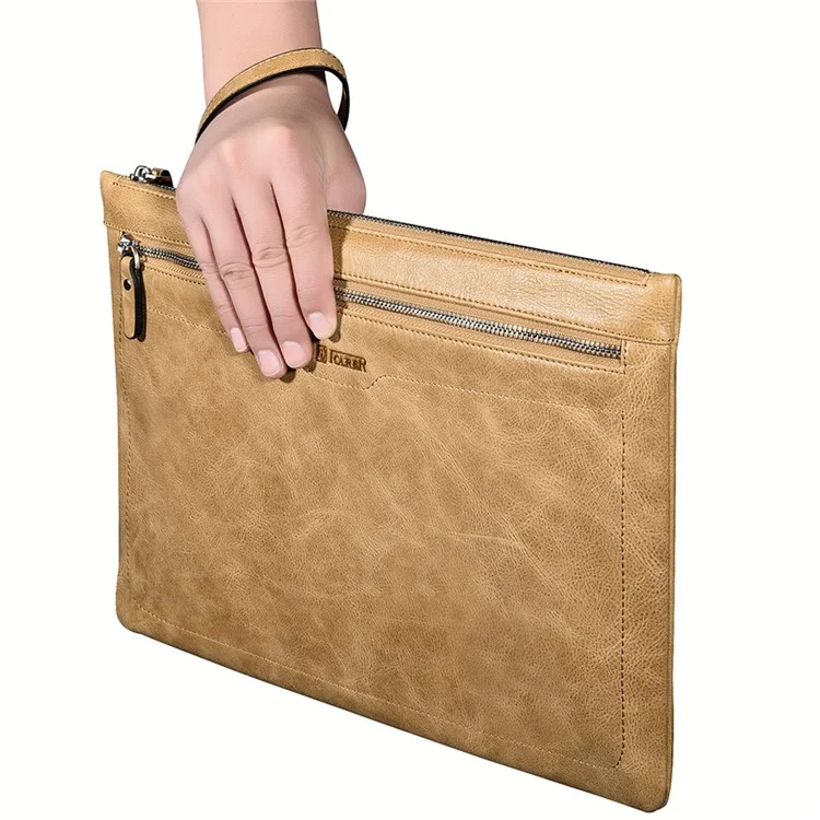ICARER Genuine Leather Zipper Sleeve Pouch Case for iPad Mini 4 Etc