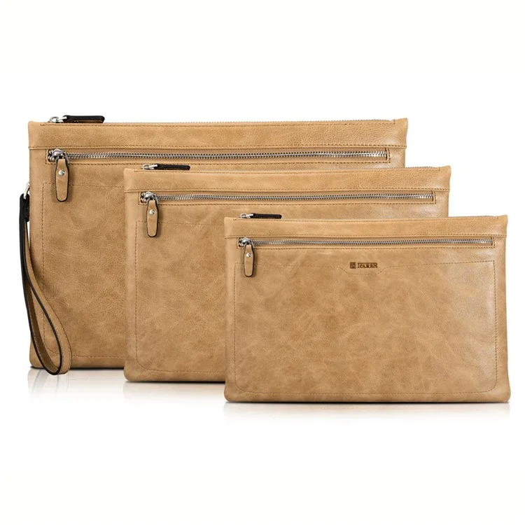 ICARER Genuine Leather Zipper Sleeve Pouch Case for iPad Mini 4 Etc