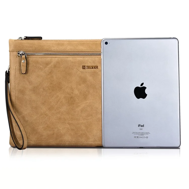 ICARER Genuine Leather Zipper Sleeve Pouch Case for iPad Mini 4 Etc