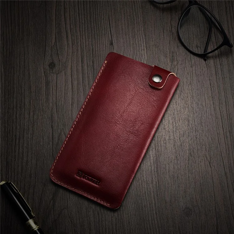 ICARER Universal Vegetable Tanned Leather Pouch for iPhone 7 etc., Size: 155 x 82 x 3mm - Wine Red