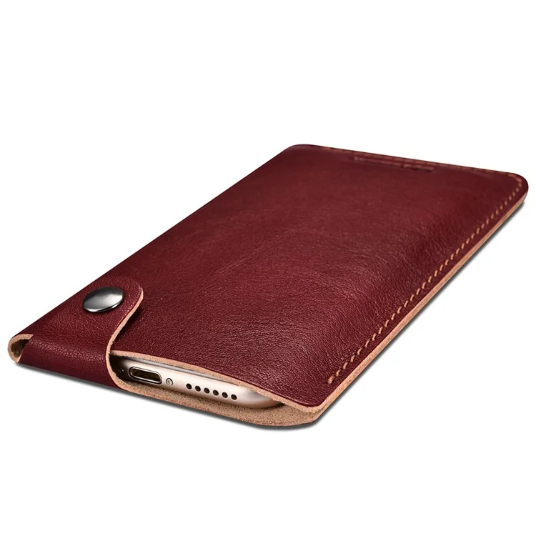 ICARER Universal Vegetable Tanned Leather Pouch for iPhone 7 etc., Size: 155 x 82 x 3mm - Wine Red
