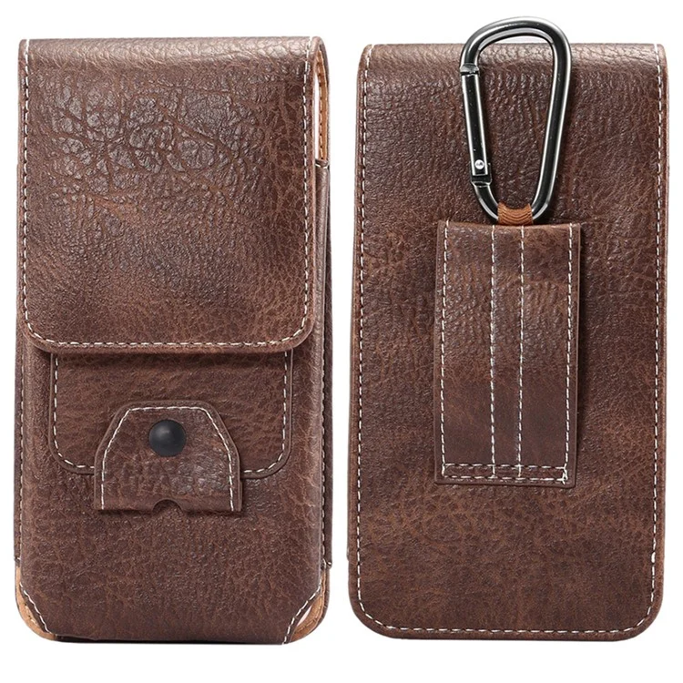 Elephant Texture Universal Vertical Leather Holster Case with Card Slot and Carabiner, Inner Size: 17x8x1cm - Coffee