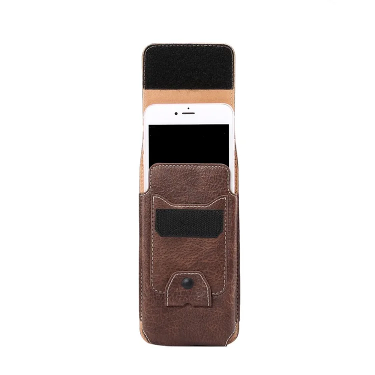 Elephant Texture Universal Vertical Leather Holster Case with Card Slot and Carabiner, Inner Size: 17x8x1cm - Coffee