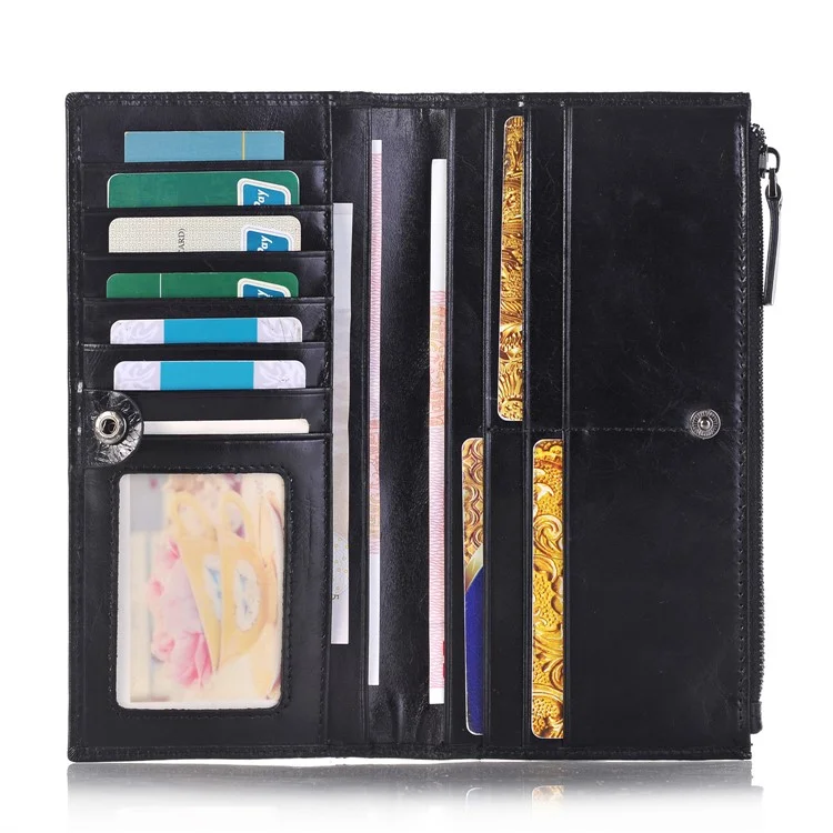 Genuine Leather Zipper Wallet Mobile Phone Pouch Case for iPhone 7 Plus, Huawei P10 Etc. - Black
