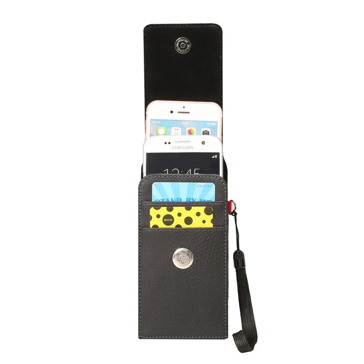 Card Slots Lychee Vertical Flip Leather Case Belt Clip Holster for iPhone X 8 7 / Samsung S9 S8, Size: 15x7.5x3.5cm - Black