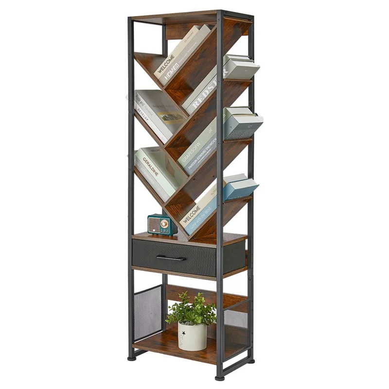 DULCII SC 956B 10-Tier Bookshelf, 38x22.8x127cm - Rustic Brown