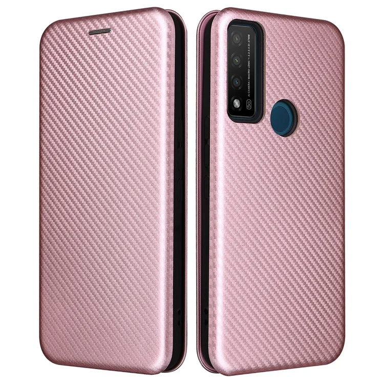 Funzione di Supporto Funzione in Fibra di Carbonio PU Peth Caso Magnetico Auto Auto Cla Chiuso Con Scotto Card Per TCL 20 R 5G / 20ax - Oro Rosa