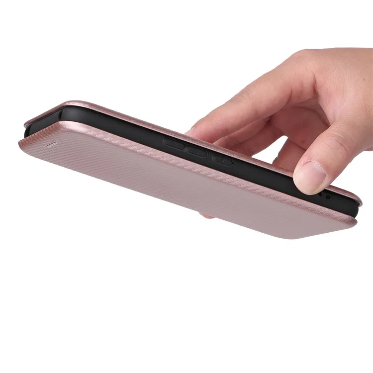 Funzione di Supporto Funzione in Fibra di Carbonio PU Peth Caso Magnetico Auto Auto Cla Chiuso Con Scotto Card Per TCL 20 R 5G / 20ax - Oro Rosa